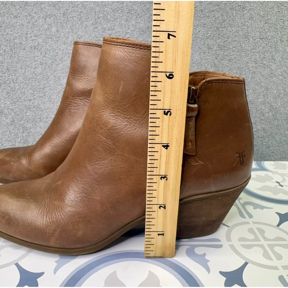 Frye Judith Bootie Brown Leather Women's Size 8.5 Zip Ankle Boot Side Zip - Picture 5 of 9